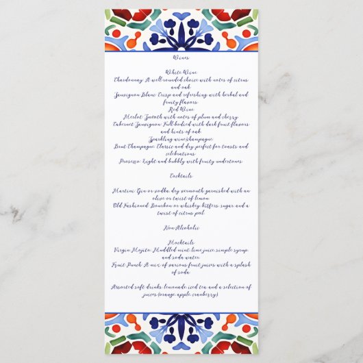 Blauw Mexicaans kleurrijke talavera tegels menu sj (Achterkant)