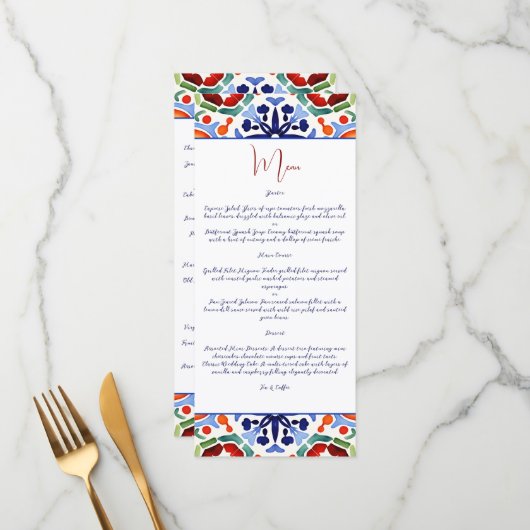 Blauw Mexicaans kleurrijke talavera tegels menu sj (Voorkant / Achterkant in situ)