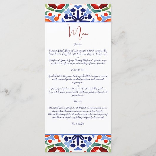 Blauw Mexicaans kleurrijke talavera tegels menu sj (Voorkant)