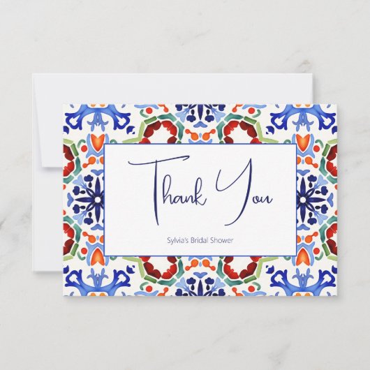 Blauw Mexicaans kleurrijke tegels bruidsdouche Bedankkaart (Voorkant)