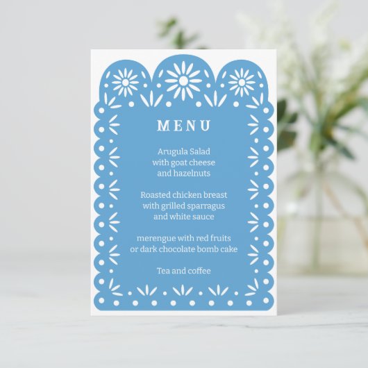 Blauw MEXICAANS PAPEL PICADO menu (Staand voorkant)