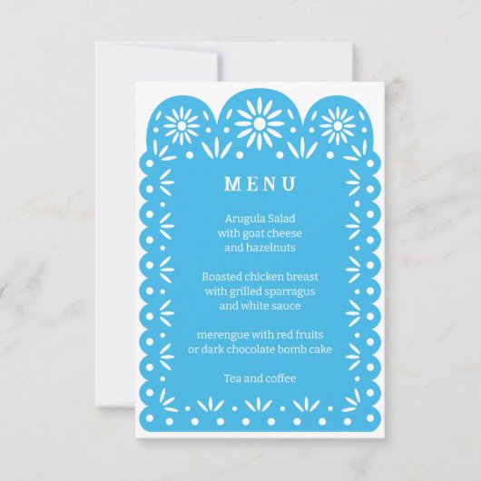 Blauw MEXICAANS PAPEL PICADO menu (Voorkant)