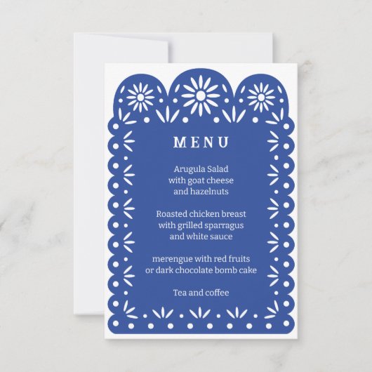 Blauw MEXICAANS PAPEL PICADO menu (Voorkant)
