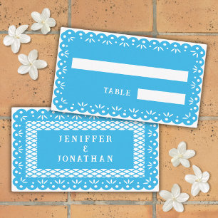 BLAUW MEXICAANS PAPEL PICADO place card Plaatskaartje