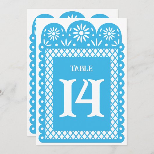 Blauw Mexicaans papier gehakt tafelnummer (Voorkant / Achterkant)