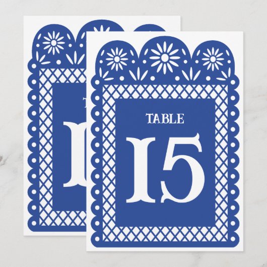 Blauw Mexicaans papieren gehakte tafelnummer (Voorkant / Achterkant)