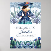 Blauw Mexicaans Stijl Quinceañera Aangepast Welkom Poster (Voorkant)