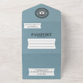 Blauw Mexico Passport bruiloft All In One Uitnodiging (Buitenkant)