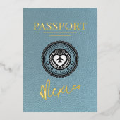 Blauw Mexico Passport bruiloft Folie Uitnodiging (Voorkant)