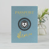 Blauw Mexico Passport bruiloft Folie Uitnodiging (Staand Voorkant)