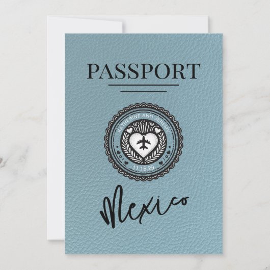 Blauw Mexico Passport bruiloft Kaart (Achterkant)