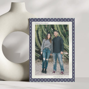 Blauw Mid Century Geometrisch Hanukkah Grote Foto' Feestdagenkaart