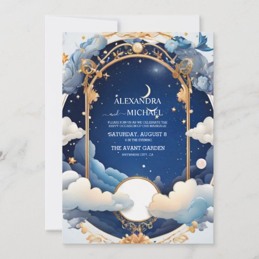 Blauw Mid Zomer Nacht Droom Hemelse Bruiloft Kaart (Voorkant)