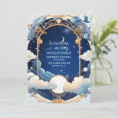 Blauw Mid Zomer Nacht Droom Hemelse Bruiloft Kaart (Staand voorkant)