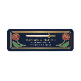 Blauw Middeleeuws Fantasie Gouden Zwaard Huwelijks Etiket