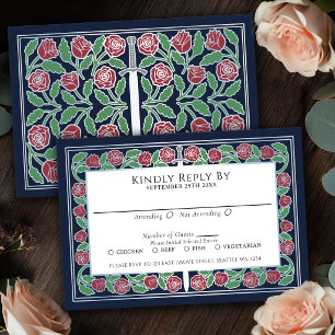 Blauw Middeleeuws Zilveren Bloem Zwaard Koninklijk RSVP Kaartje