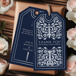 Blauw Middeleeuws Zilveren Zwaard Huwelijk Bedankt Cadeaulabel