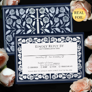 Blauw Middeleeuws Zilveren Zwaard Koninklijk Huwel Folie Uitnodiging