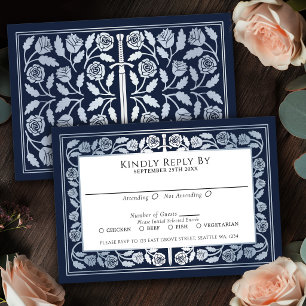 Blauw Middeleeuws Zilveren Zwaard Koninklijke Huwe RSVP Kaartje