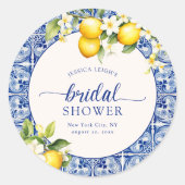 Blauw Middellandse Zee Citroenen Bruidsmeisjesfees Ronde Sticker (Voorkant)