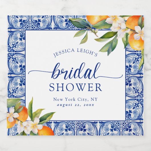 Blauw Middellandse Zee Sinaasappels Bruidsdouche Sparkling Wijnetiket (Enkel label)