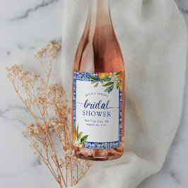 Blauw Middellandse Zee Sinaasappels Bruidsdouche Wijn Etiket