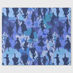 Blauw Midden-Eeuw 1950s  silhouet vrouwen Cadeaupapier