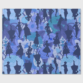 Blauw Midden-Eeuw 1950s  silhouet vrouwen Cadeaupapier