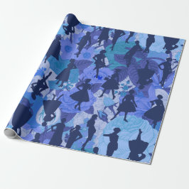 Blauw Midden-Eeuw 1950s  silhouet vrouwen Cadeaupapier