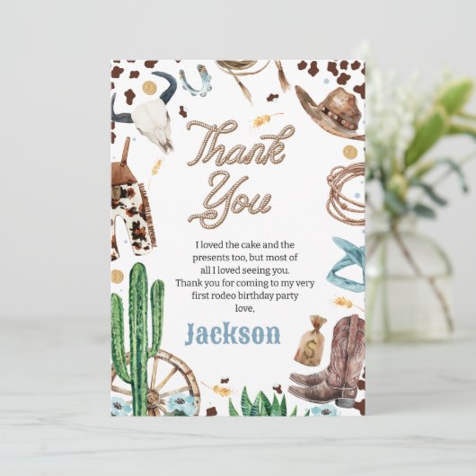Blauw Mijn eerste Rodeo 1e Verjaardag Dank u Kaart (Staand voorkant)