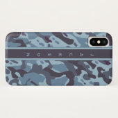 Blauw militair camouflagepatroon met naam Case-Mate iPhone case (Achterkant (horizontaal))