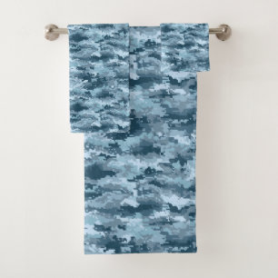 Blauw militair gepixelde camouflagepatroon bad handdoek
