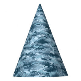 Blauw militair gepixelde camouflagepatroon feesthoedjes