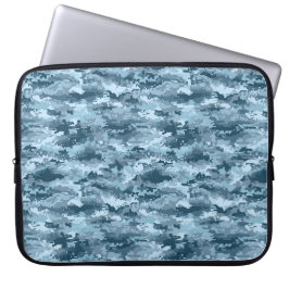 Blauw militair gepixelde camouflagepatroon laptop sleeve