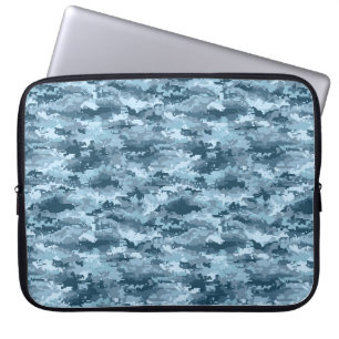 Blauw militair gepixelde camouflagepatroon laptop sleeve