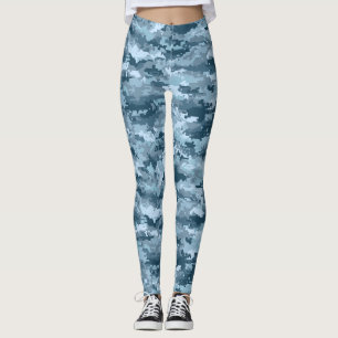 Blauw militair gepixelde camouflagepatroon leggings