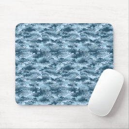 Blauw militair gepixelde camouflagepatroon muismat