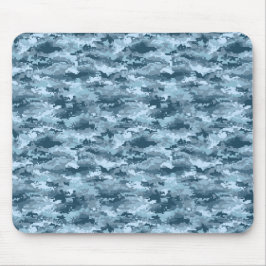 Blauw militair gepixelde camouflagepatroon muismat