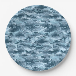 Blauw militair gepixelde camouflagepatroon papieren bordje