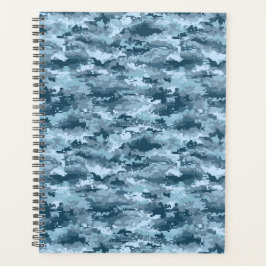 Blauw militair gepixelde camouflagepatroon planner