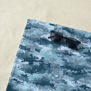 Blauw militair gepixelde camouflagepatroon strandlaken