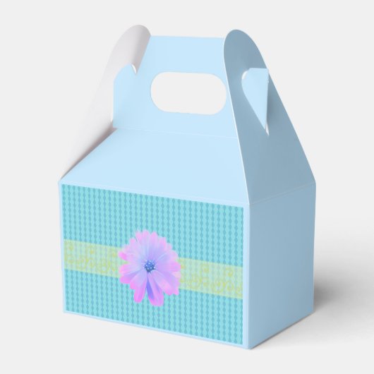Blauw mini diamantpatroon met bloem bedankdoosjes (Voorkant Zijde)