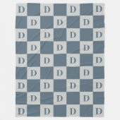 Blauw mini-vierkantjes patroon monogram fleece deken (Voorkant)