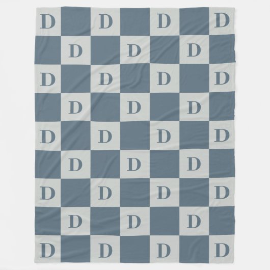 Blauw mini-vierkantjes patroon monogram fleece deken (Voorkant)