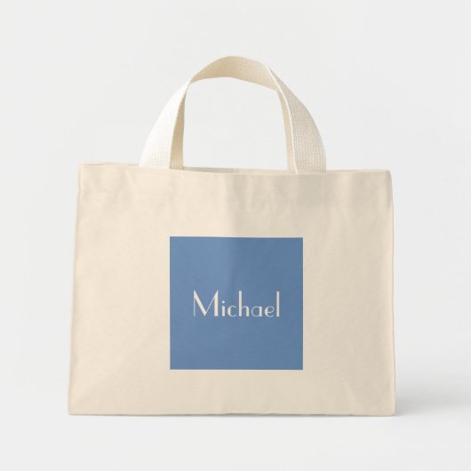 Blauw Minimaal Aangepaste Naam En Bestemming Stijl Mini Tote Bag (Voorkant)
