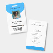 Blauw Minimaal Docenten ID Kaart Badge (Voor- en achterkant)