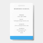Blauw Minimaal Docenten ID Kaart Badge (Achterkant)