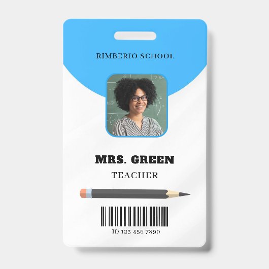 Blauw Minimaal Docenten ID Kaart Badge (Voorzijde)