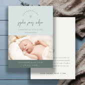 Blauw Minimaal Hart Script Foto Geboorteaankondigi Bedankkaart