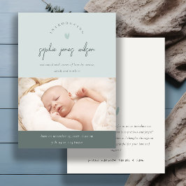 Blauw Minimaal Hart Script Foto Geboorteaankondigi Bedankkaart